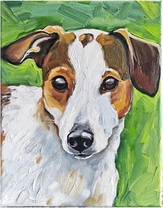 Ölbild 30x24cm Hund Hundeportrait Braun Weiß Tiere Haustiere - Bild 1 von 4
