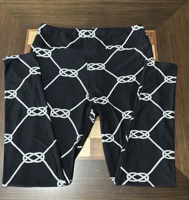 NEW UNICORN LuLaRoe TC womens leggings black white gray nautical knots ropes. - Image 1 of 4