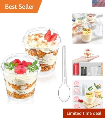 Mini tazas de postre con tapas y cucharas paquete de 6 oz de 150 tazas para servir para fiestas Foto 1 de 4