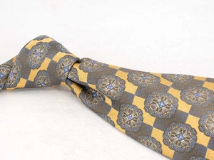 Ermenegildo Zegna Silk Tie Yellow Gray Medallion Men's Luxury Necktie Italy - Picture 1 of 5