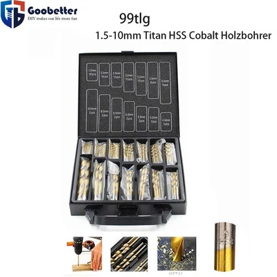 99tlg Spiralbohrer Bohrer  Set 1.5-10mm Metallbohrer Titan HSS Cobalt Holzbohrer - Bild 1 von 4