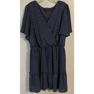 Andree by Unit Womens Dress 2XL Blue White Polka Dot Ruffled Short Sleeve Line - Picture 1 of 6