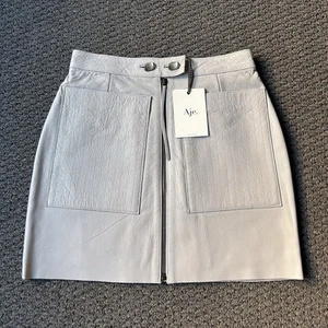 Aje Eve Mini Skirt Size 8 Zip Button Fly Silver Leather RRP $395 Brand New W Tag - Picture 1 of 9