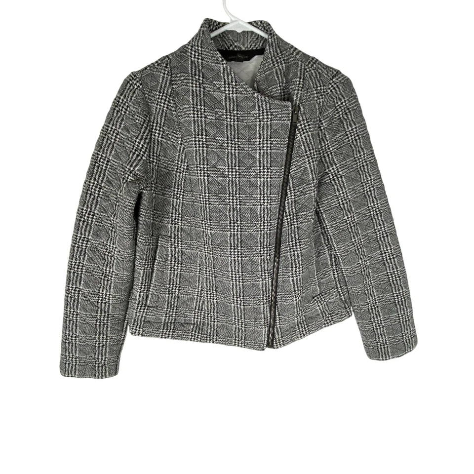 Banana Republic Jacket Womens Medium Black White Plaid Quilted Zip Moto Coat - Image 1 of 4
