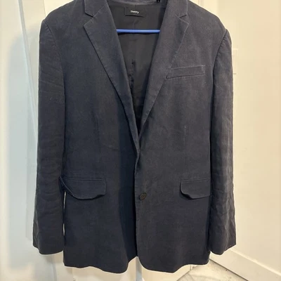 Theory Women’s Dark Blue Linen Single Button Jacket Sz 6 - Image 1 of 4