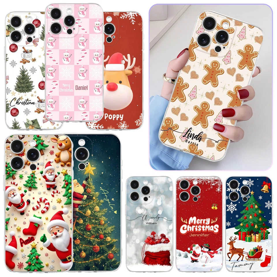 Capa telefone silicone para iPhone 17 Pro 15 16e 14 13 design de Natal capa personalizada - Imagem 1 de 4