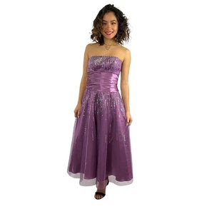 Maskerade Trägerloses Ballkleid Damen 3/4 Lila Pailletten Tüll Abendkleid - Bild 1 von 11