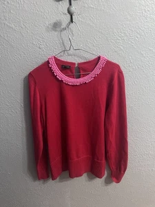 Suéter Talbots Mujer Rojo Rosa Cuello Brillante Manga Larga Talla Mediana - Imagen 1 de 7