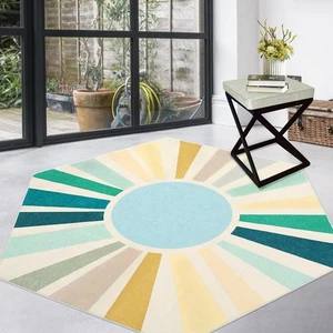 4.6x4 Hexagon Area Rug, Machine Washable Colorful Area, Non Slip Rug for Livi... - Picture 1 of 8