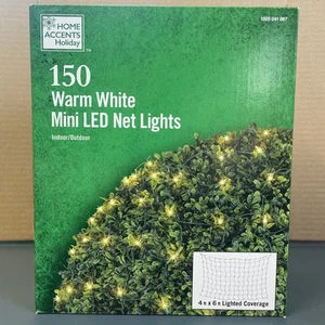 HOME ACCENTS HOLIDAY 150 WARM WHITE MINI LED NET LIGHTS 6FT X 4FT - Picture 1 of 3
