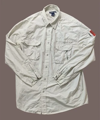 Vintage Structure Mens Shirt Large Military Utility Button Up Long Sleeve Beige - Image 1 of 4