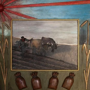 Feldarbeit Pflügender Bauer signiert gerahmt Gemälde Ölmalerei Leinwand 20 Jhd - Picture 1 of 6