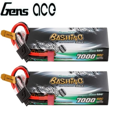2X Gens Ace Bashing G-Tech 7000mAh 7.4V 60C 2S Lipo Akku T Plug Für RC Auto DE