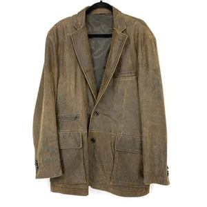 Kroon Leather Blazer Jacket Mens Sz 44 Brown Distressed Aged Look Two Button - Picture 1 of 6