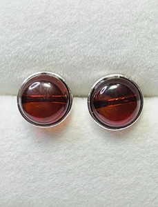 Aretes de plata de ley 925 ámbar sangre roja natural - Imagen 1 de 11