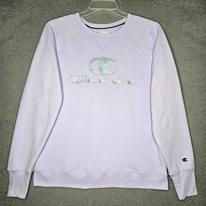 Champion Crew Neck Sweatshirt Women's Large - Light Purple Lilac Iridescent Logo - Picture 1 of 9