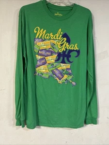 T-shirt uomo Mardis Gras M (38/40) manica lunga verde misto cotone grafica - Foto 1 di 4