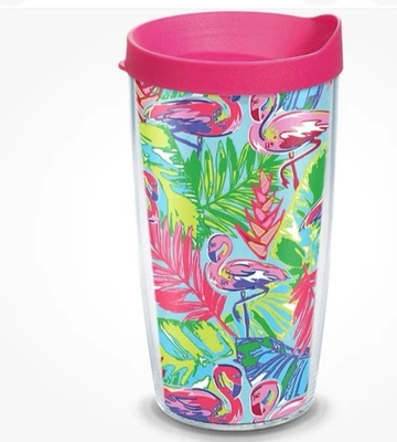 Tervis Tumbler 16oz w/ Lid-Bright Flamingo Pattern-Tropical/Colorful-NEW!! - Image 1 of 4