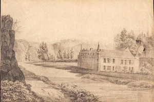 Original Drawing In Pencil 19th Century Castle By The Water - Picture 1 of 1