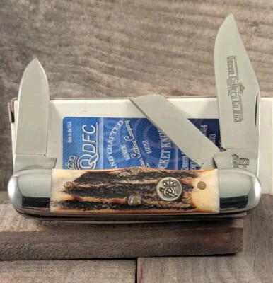 De colección Queen Steel EE. UU. FAT Genuino Ciervo 3.75" Jumbo Equal End Stockman #63 D4 Foto 1 de 4