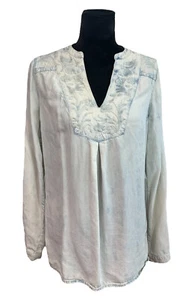 Camicetta tunica Lucky Brand taglia S denim chiaro ricamata usata in ottime condizioni - Foto 1 di 8