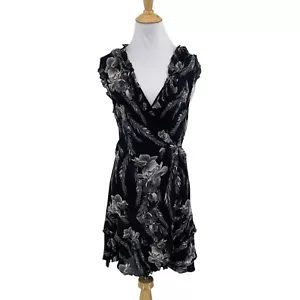 All Saints Dress Women 8 Floral Ari Wrap Ruffle Trim Sleeveless Waist Tie Mini - Picture 1 of 16
