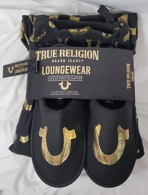 Pantalones y pantuflas True Religion S negros de lujo de vellón con logotipo dorado ENVÍOS GRATIS Foto 1 de 4