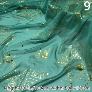 Peony Crane Print Fabric Sheer Chiffon Bronzing Breathable Dresses Sewing 1M - Picture 1 of 26