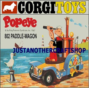 Corgi Toys 802 Popeye Paddle Wagon Large Size Poster Advert Leaflet Shop Sign - Picture 1 of 1
