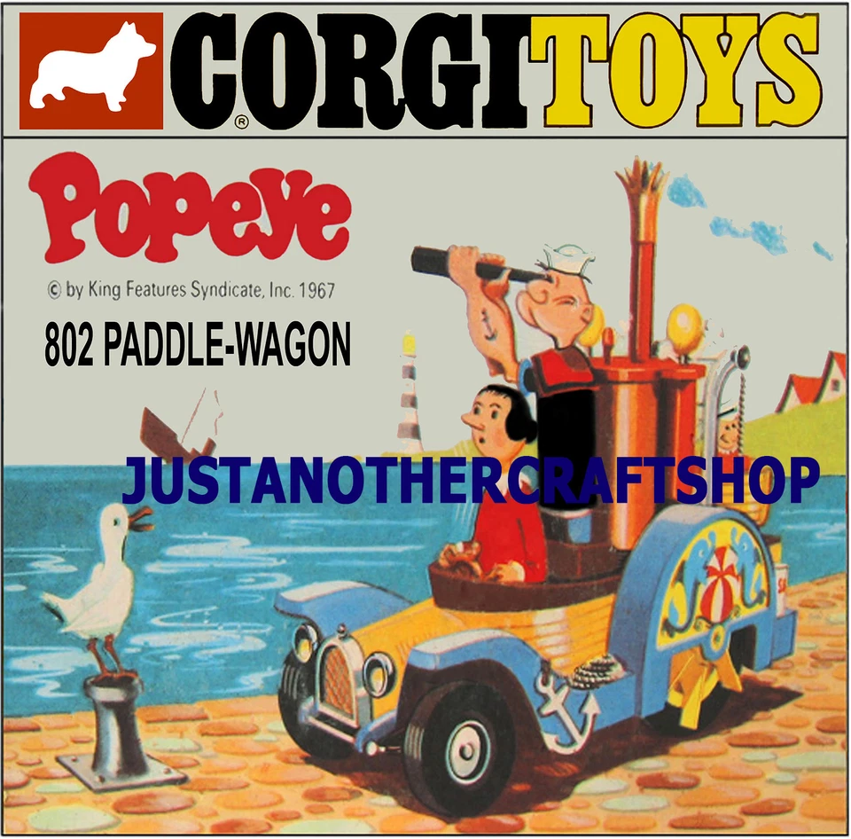 Corgi Toys 802 Popeye Paddle Wagon Large Size Poster Advert Leaflet Shop Sign - Image 1 of 1