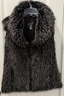 I.N.C. CHALECO MANGA PIEL SINTÉTICA INTERNATIONAL CONCEPT MEDIANO NEGRO GRIS GANCHO DELANTERO Foto 1 de 4