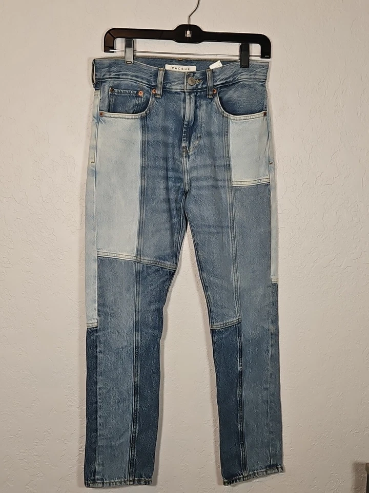 Denim mixto ceñido cintura alta bloque color retazos azules Pacsun para mujer 28x30 Foto 1 de 4