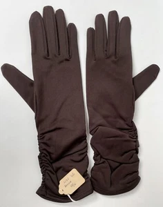 Vintage gloves ladies size 6.5 IVANHOE brown nylon ruched UNUSED 1950s English - Picture 1 of 4