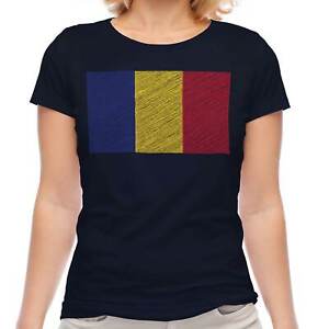 ROMANIA SCRIBBLE FLAG LADIES T-SHIRT TEE TOP GIFT ROMÂNIA ROMANIAN