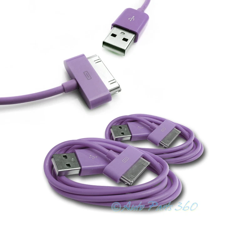 2PCS 6FT USB SYNC DATA POWER CHARGER CABLES IPAD IPHONE IPOD CLASSIC NANO PURPLE - Image 1 of 1