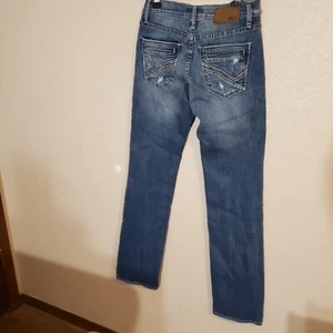 BKE Jeans donna 30-36 blu denim vita media Jake dritto elasticizzato invecchiato - Foto 1 di 8
