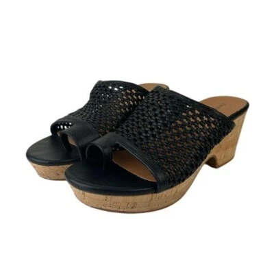 Baretraps Black & Tan Woven Cork Wedge Heel Sandals Size 7.5 - Image 1 of 4