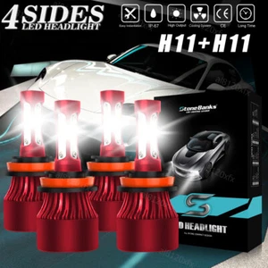 4X 4-Side H11+H11 LED Headlight Kit 120W 6000K 32000LM Hi/low Beam Bulb Foglight - Picture 1 of 12