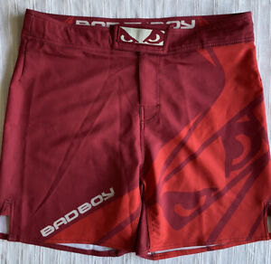 Bad Boy Velocity Fight Shorts Red/orange MMA Fighting With Mouth Guard XL.