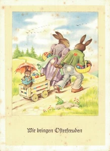 Feliz Pascua conejitos de Pascua con bebé conejito postal vintage BS.05 - Imagen 1 de 2