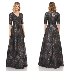 Neu mit Etikett Kay Unger Kleid Damen 6 Stella Kleid schwarz Blumen Metallic Ärmel Jaquard - Bild 1 von 9