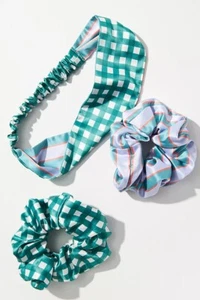 Anthropologie Set Cerchietto e Scrunchies Donna Stampato Seto NUOVO Gingham - Foto 1 di 6