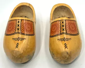 Vintage Authentic Hand Carved Painted Wood Dutch Clogs Shoes Holland Netherlands - Picture 1 of 7