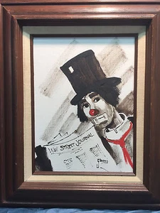 Vintage Original Artist Signed Clown Oil Painting - Picture 1 of 8