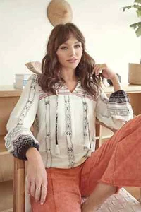 Mystree Boho Border Print Tassel Tie Top - Picture 1 of 8