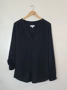 Barneys New York Black Silk Tunic Blouse Womens Small Long Sleeve Roll Tab - Picture 1 of 10