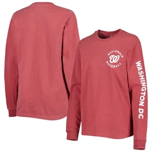 Women's Soft as a Grape Red Washington Nationals Team Pigment Dye Long Sleeve - Picture 1 of 3