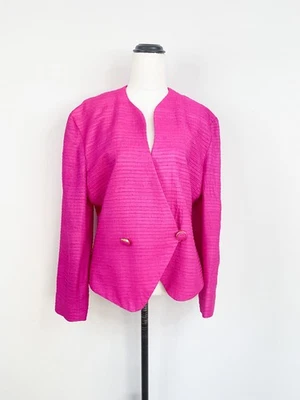 CARLA ZAMPATTI vintage fuchsia silk ribbed dress jacket sz 12 / long sleeves - Image 1 of 4
