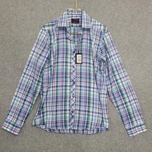 Camisa de vestir Jared Lang para hombre M azul a cuadros con botones calce ajustado ropa de trabajo negocios  - Imagen 1 de 18