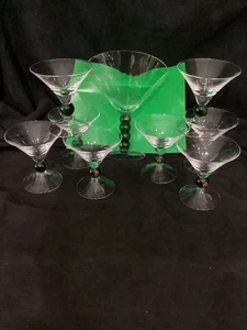 Giant  Hand Blown Martini Glass By Art Land Green Olive Base 7.75”   & 8 MARTINI - Picture 1 of 14